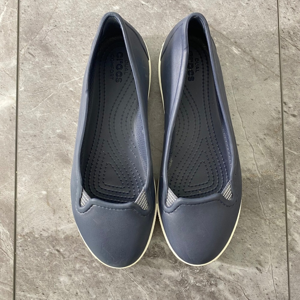 Crocs CitiLane Flat Navy Blue White Slip On Ballet Shoes‎ Womens 6 202108-462